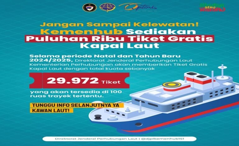 Kemenhub Sediakan 29.972 Tiket Kapal Gratis Nataru 2024/2025